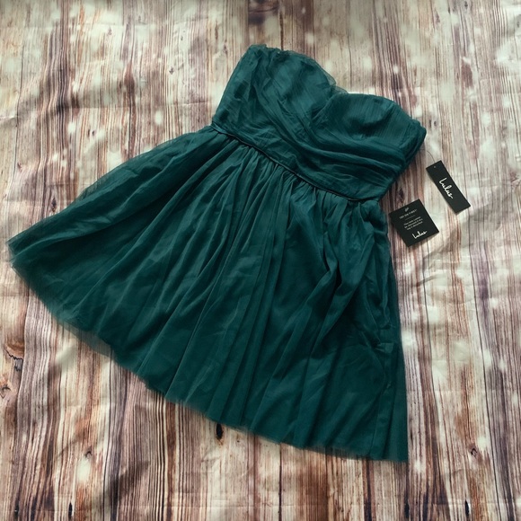 NWT LULU’S EmeraldGreen TulleStrapless SkaterDress - Picture 3 of 12